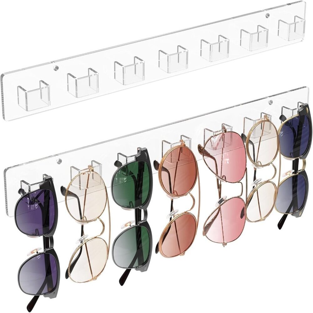 Sunglasses Organizer 2 Pack, Wall-Mounted Eyeglasses Holder, Clear Acrylic Displ